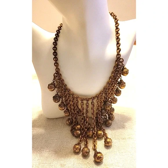 Unsigned Miriam Haskell Heavy Gold Chain Filigree Ball Dangle Tassel Jewelry